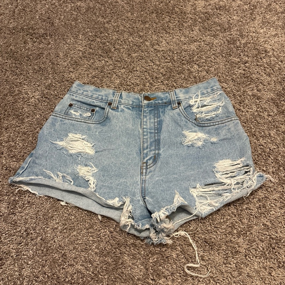 bill blass Light Blue Distressed Denim Shorts